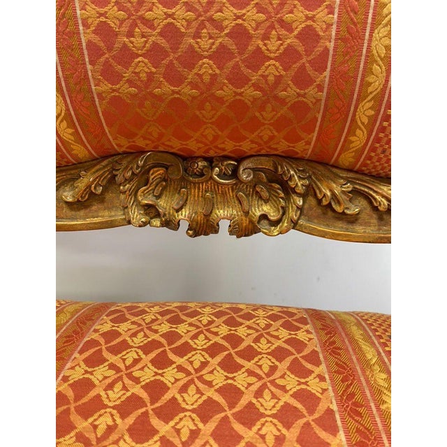 Orange Pair of 20th Century Italian Hand-Carved Water Gilt Armchairs For Sale - Image 8 of 15