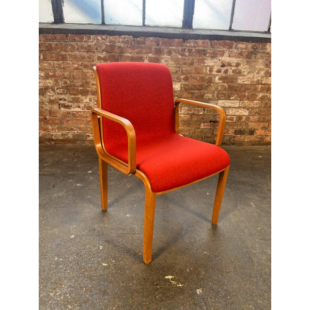 Iconic Bill Stephens for Knoll 1300 Series armchair featuring beautifully refinished bentwood oak frame with new foam and...