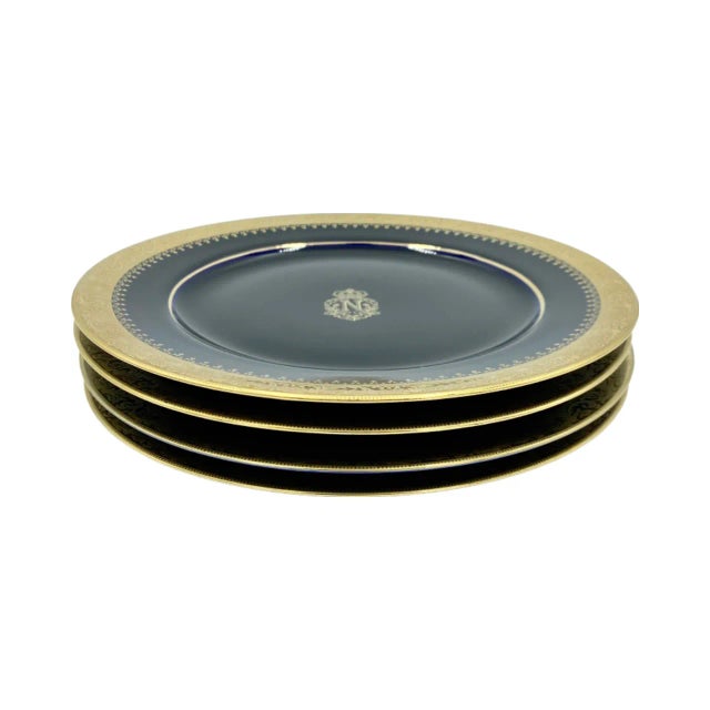 Blue Vintage Le Negresco Hotel Nice, France Cobalt Blue & Gold Plates- Set of 4 For Sale - Image 8 of 13