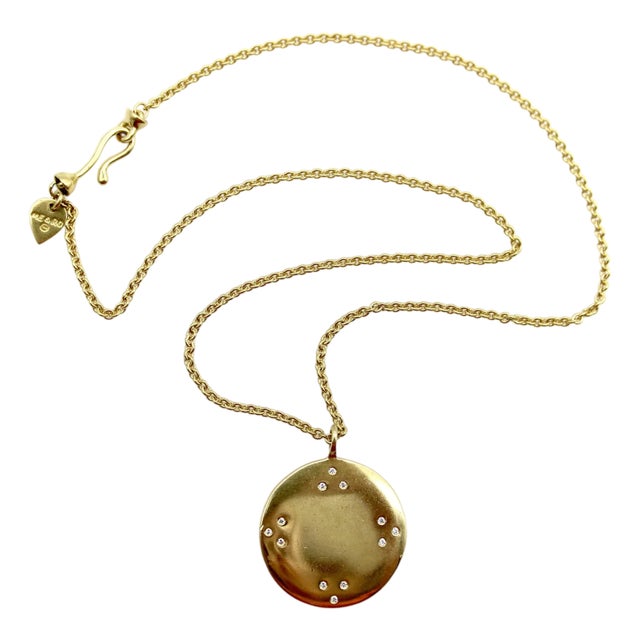 1990s 18k Gold Tibetan Mirror Pendant With Diamond and Chain by Me & Ro For Sale