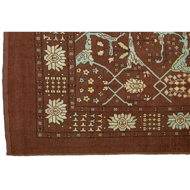 8 X 9 Modern Floral Designed Revival Wool Rug in Brown For Sale In New York - Image 6 of 11
