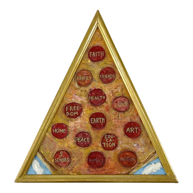 Gratitude Pizza Folk Art by Georgia Artist Carol Veliotis For Sale