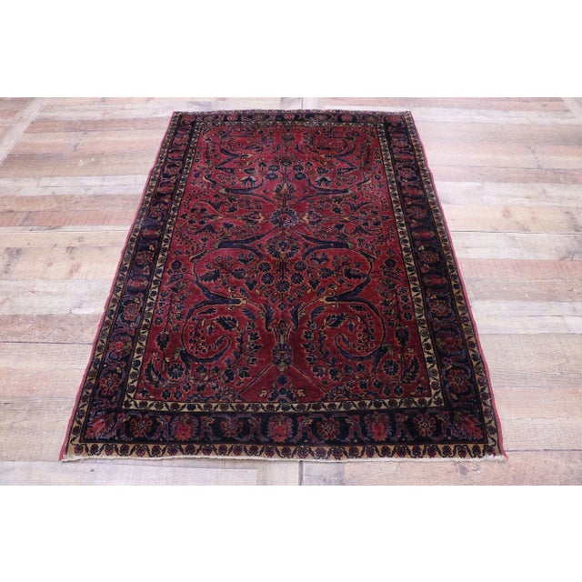 Textile Early 20th Century Antique Persian Sarouk Rug, 03'05 X 04'11 For Sale - Image 7 of 9