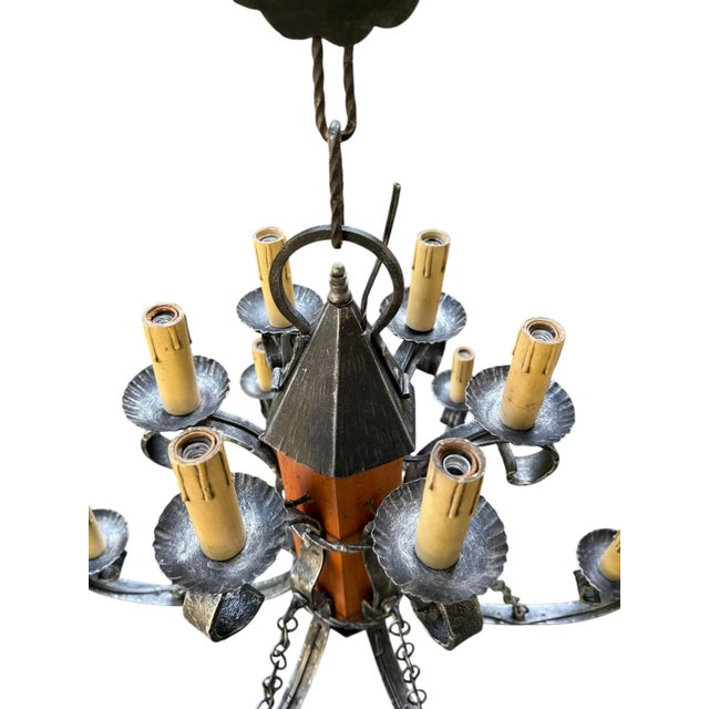 Made in Italy Mediterranean Revival Wrought Iron Style 12 Light Candle Chandelier For Sale - Image 10 of 15