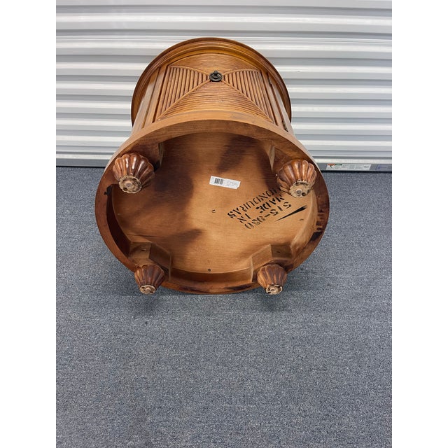 Vintage Lexington Tommy Bahama Drum Table With Rattan & Louvered Door For Sale - Image 9 of 10