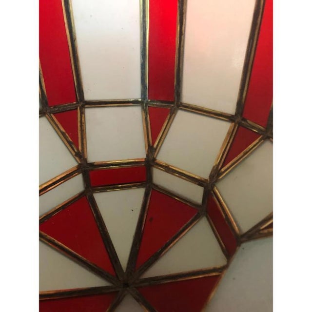 Red 1990s Art Deco Style White Milk & Red Glass Chandelier, Pendant or Lantern, a Pair For Sale - Image 8 of 18