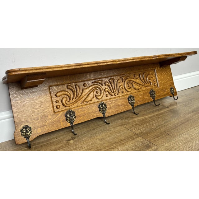 Vintage French Carved Oak Wall Mounted Six Hooks For Sale - Image 11 of 11