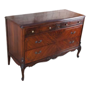 Antique French Art Deco Mahogany Marquetry Inlay Lowboy Chest
