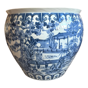 Oversized Planter Blue & White Chinoiserie Cachepot Grand Scale
