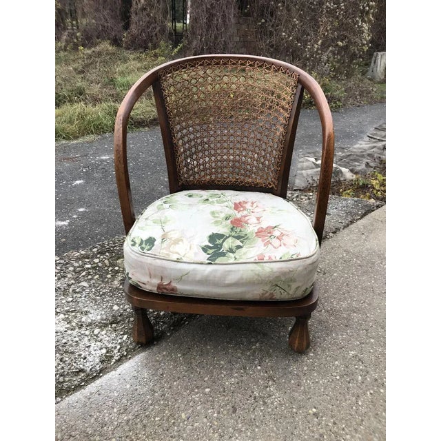 Brown Vintage Floral Fabric and Wood Armchair, 1950s For Sale - Image 8 of 8