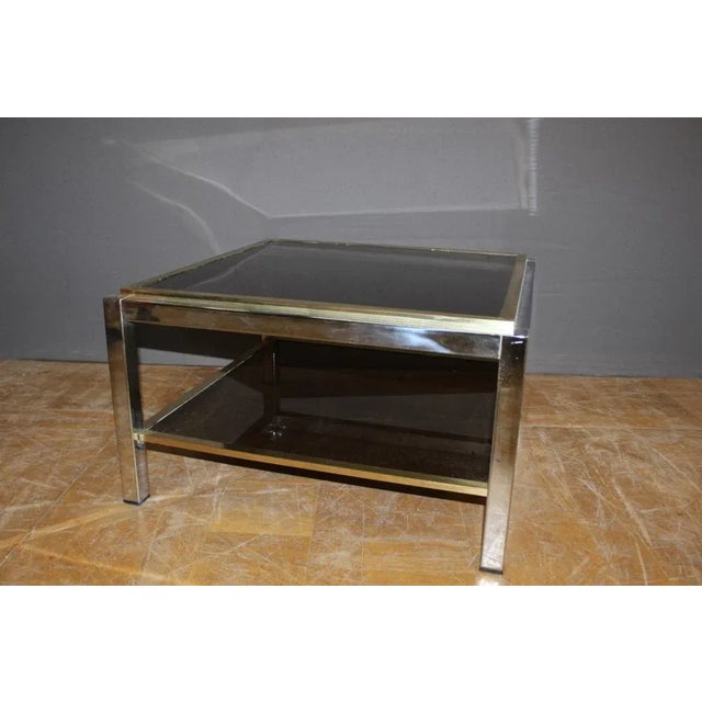 Brass & Chrome Square Coffee Table, 1970s For Sale - Image 9 of 13