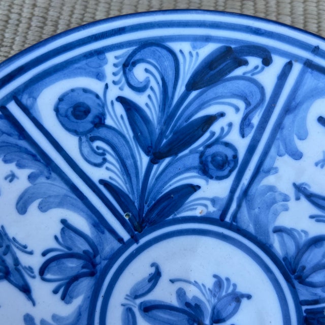 Rustic European Vintage Guertes Sevilla Talavera Blue and White Decorated Plate, Spain, Circa 1970's For Sale - Image 3 of 12