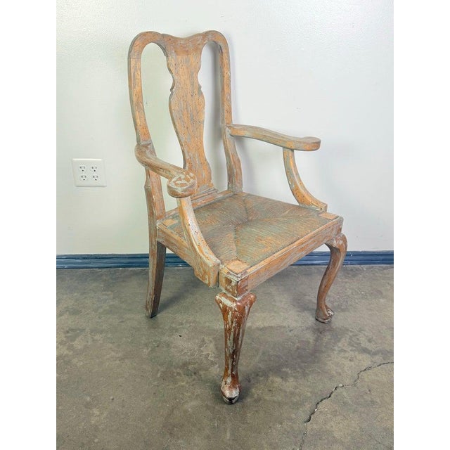 Set of Eight Queen Anne Dining Chairs, Carved Wood, Distressed Finish For Sale - Image 16 of 16