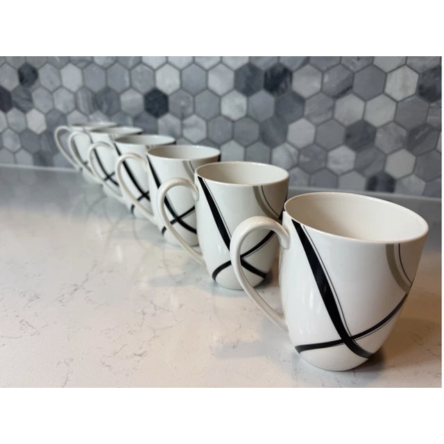 1990s 1990s Lenox Vibe Gray & Black Swirl Pattern Coffee Mugs -Set of 6 For Sale - Image 5 of 6