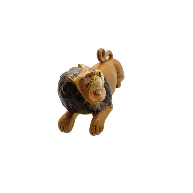 Late 20th Century Late 20th Century Lion Sculpture Old Vintage Wood Hand Carved Figurine Folk Art Decor For Sale - Image 5 of 8