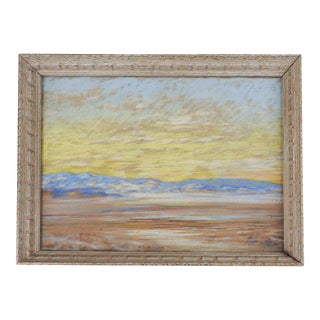 Vintage Impressionist Mountain Desert Yellow Sunset Pastel Painting For Sale