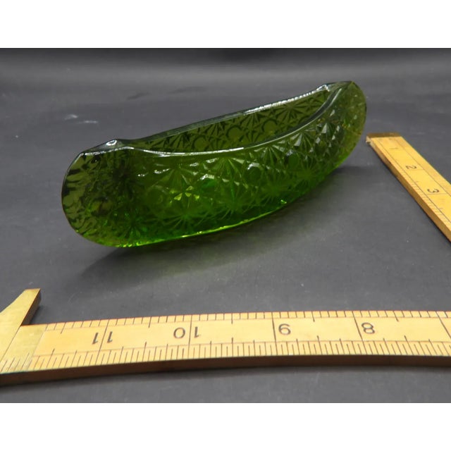 Fenton Art Glass Company Vintage Fenton Daisy & Button Pattern Green Glass Canoe Salt Cellar Trinket Tray For Sale - Image 4 of 7
