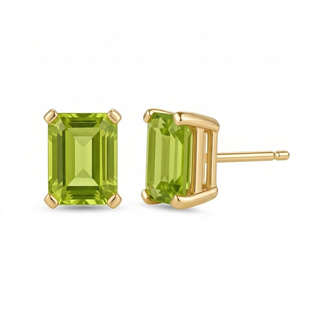 Contemporary Peridot Emerald Cut Studs in 925 Sterling Silver, August Birthstone Studs - A Pair For Sale - Image 3 of 3