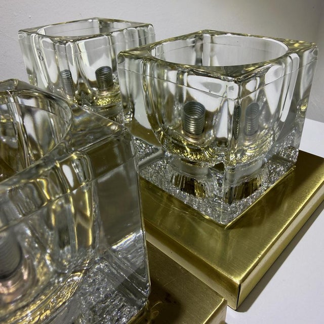 Mid-Century Modern Vintage Wall Lamps in Ice Glass and Brass from Peill & Putzler, 1970s, Set of 2 For Sale - Image 3 of 18