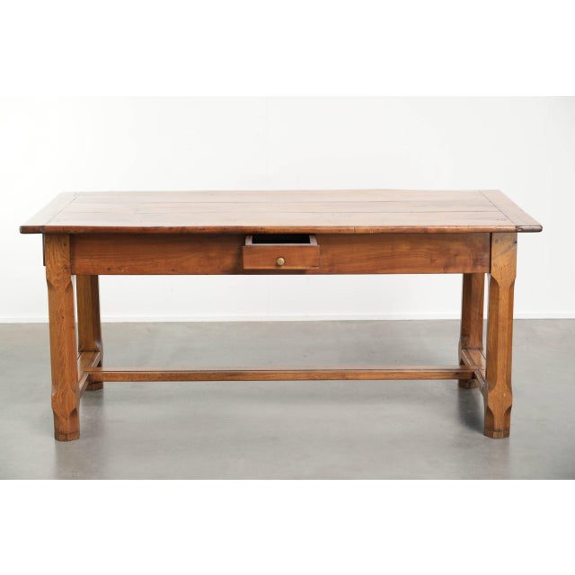 Antique 18th Century French Dining Table with Fruitwood Top and Oak Base For Sale - Image 3 of 14