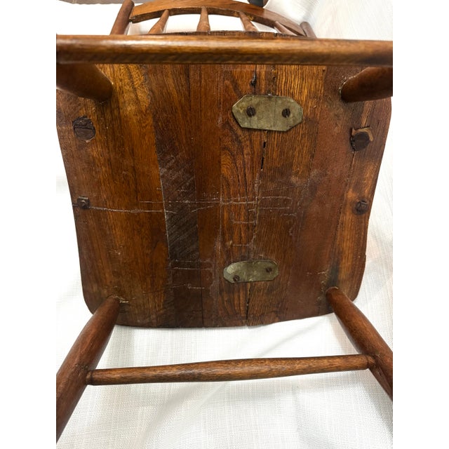 Antique Primitive Oak Rocking Chair, 19th Century Pressed Back Armless Rocker For Sale - Image 9 of 9