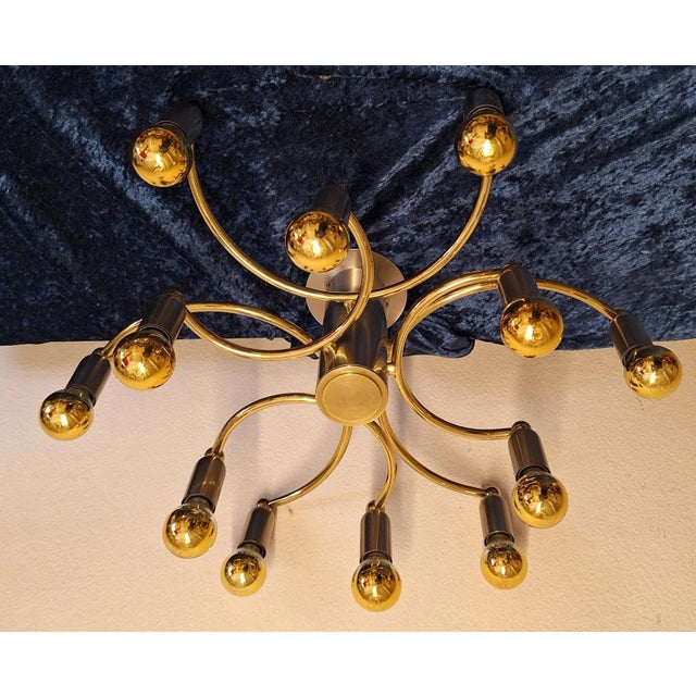 Flat Vintage Ceiling Chandelier with Bicolor Metal Frame from Tz-Leuchten, 1980s, in Very Good conditions. Designed 1980...