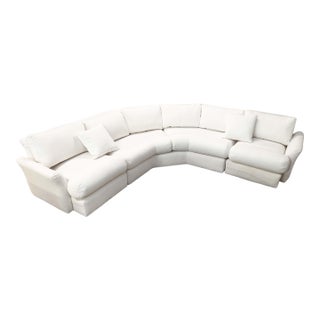 Vintage Milo Baughman White Fabric Curved 3 Piece Modern Sectional Sofa For Sale