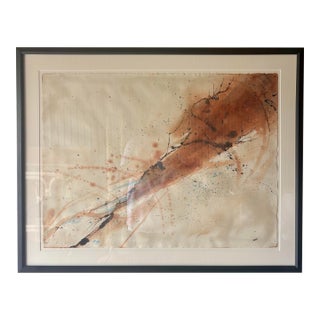 Large Vintage Abstract Watercolor - Mid-Century Modern Framed Art, Signed For Sale