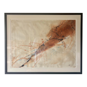 Large Vintage Abstract Watercolor - Mid-Century Modern Framed Art, Signed