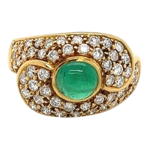 1 Carat Cabochon Natural Emerald Toi Et Moi Ring in 18k yellow gold, Size 7