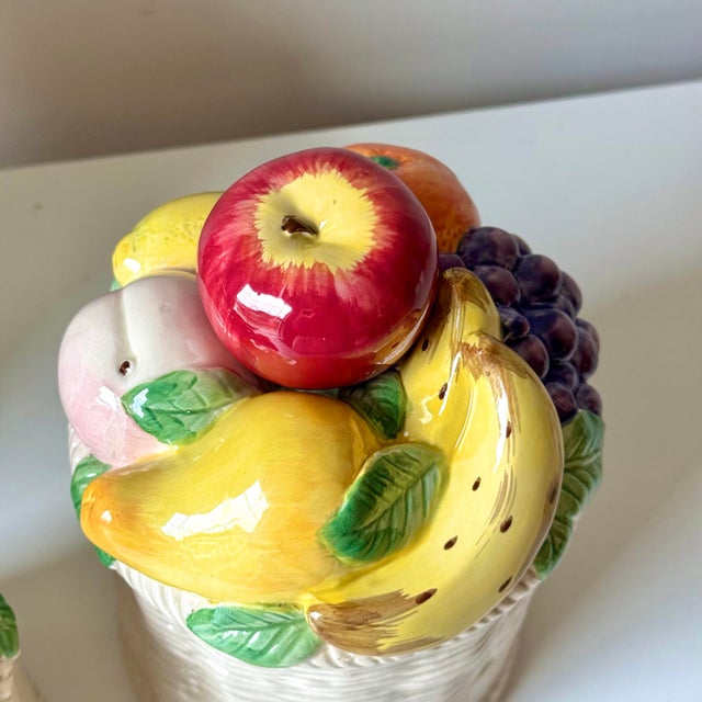 Beige Wicker and Fruit Motif Canisters: Set of 3 For Sale - Image 8 of 12