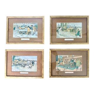 Rare Set of 4 Antique 1900 Cecil Aldin "The Fallowfield Hunt" Prints - Original Wood Backing For Sale