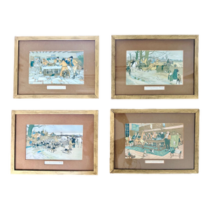 Rare Set of 4 Antique 1900 Cecil Aldin "The Fallowfield Hunt" Prints - Original Wood Backing