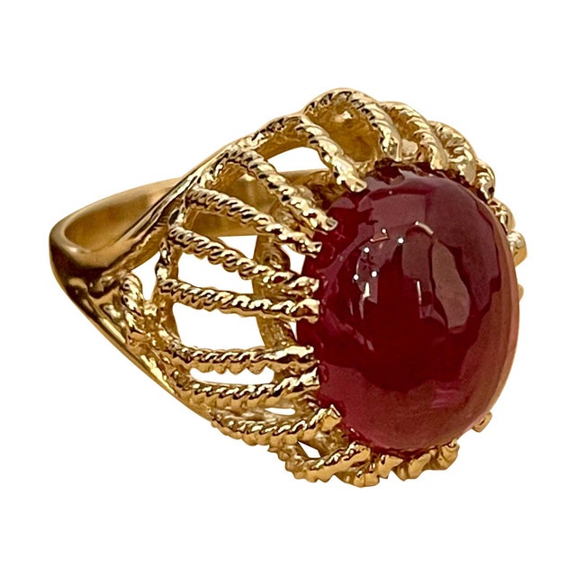 7 Carat Oval Cut Cabochon Pink Tourmaline 14 Karat Yellow Gold Ring For Sale - Image 15 of 18