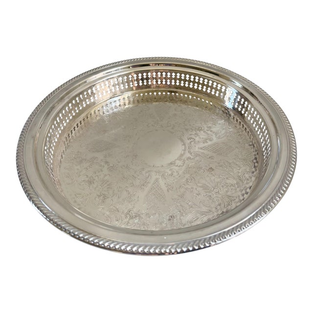 Vintage Gorham Etched Silver Plate Pierced Gallery Serving Tray For Sale