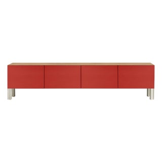 Flexor Red Polished-Lacquered Wood and Aluminum Living Sideboard by Robert Stadler For Sale