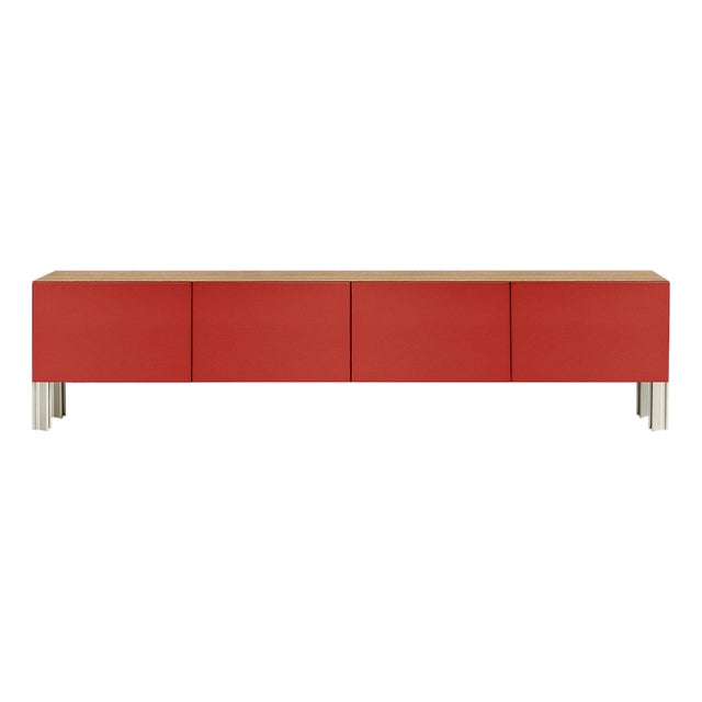 Flexor Red Polished-Lacquered Wood and Aluminum Living Sideboard by Robert Stadler For Sale