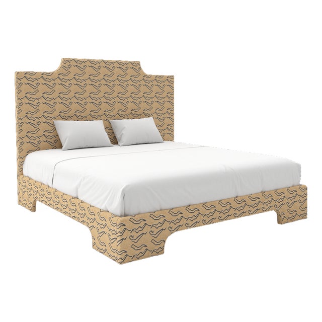 Empire Bed in Schumacher Kata, Camel with Black - Full For Sale