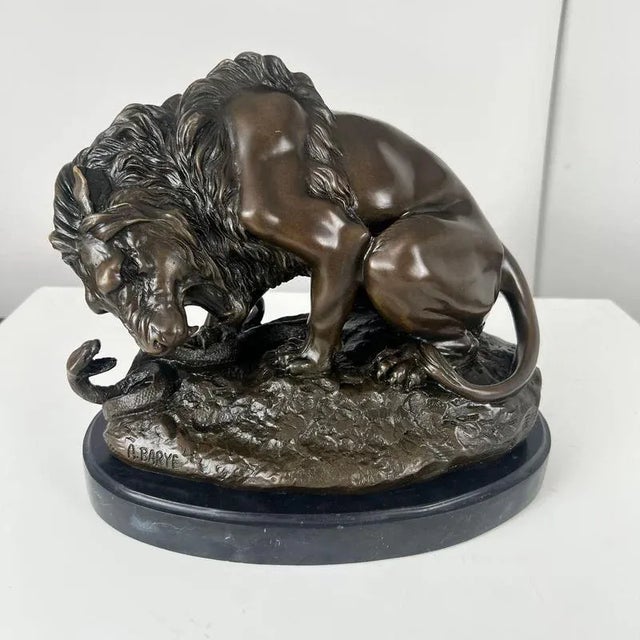 Metal After A. Barye, Lion with Snake, 20th Century, Bronze For Sale - Image 7 of 17