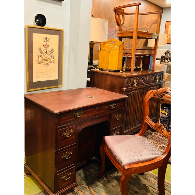 19th C Victorian Walnut Kneehole Desk With Key, Petite and Multipurpose For Sale In Los Angeles - Image 6 of 11