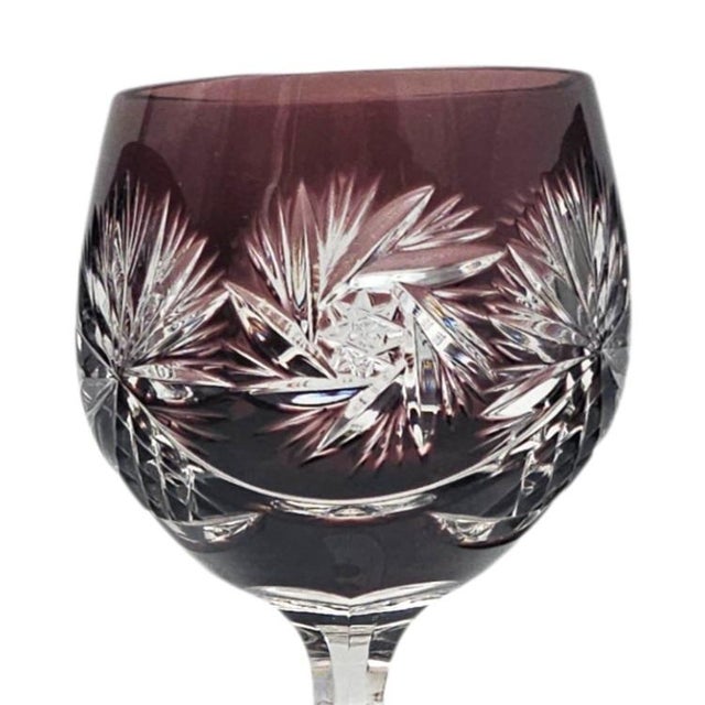 Late 20th Century Ajka Marsala Ruby Overlay Hand-Cut Crystal Hock Wine Goblets, Hungary 8.625" 6pc For Sale - Image 11 of 13