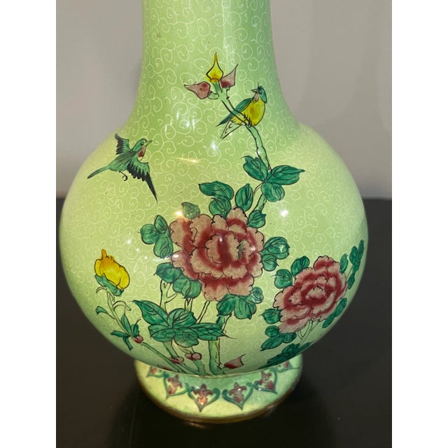 Early 20th Century Antique Lime-Green Ground Famille Rose 'Bird and Flower' Vase For Sale - Image 5 of 9