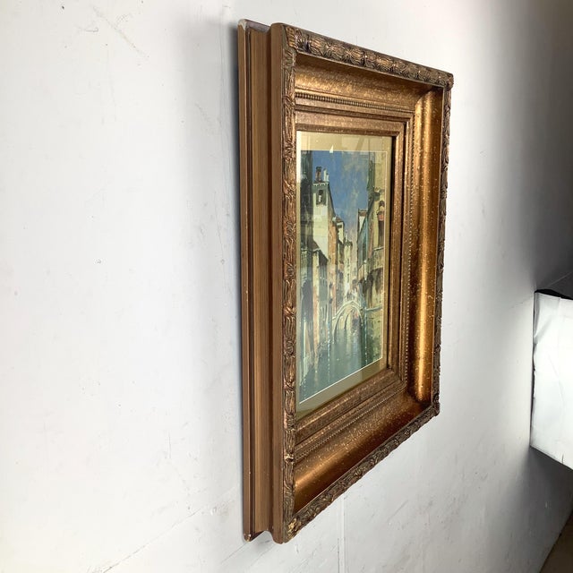 Coastal Vintage European Canal Scene in Ornate Gilt Wood Frame For Sale - Image 3 of 12
