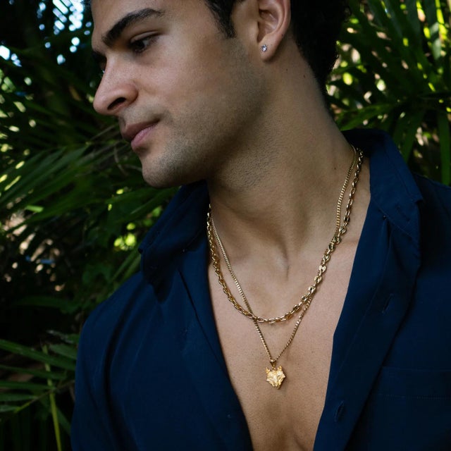 Contemporary Golden Wolf Spirit Men’s Necklace For Sale - Image 3 of 11