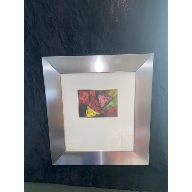 Vintage Expressionist Geometric Abstract Pastel Painting – Modern Custom Metallic Silver Frame For Sale - Image 4 of 9