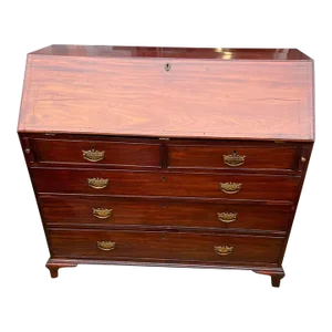 Early 19th Century George III Satinwood and Ebonized Wood Inlaid Mahogany Slant-Front Bureau