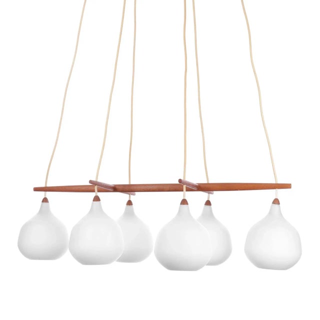 Luxus Vintage Pendant Lamp in Teak & Glass by Uno & Östen Kristiansson for Luxus, 1950s For Sale - Image 4 of 7