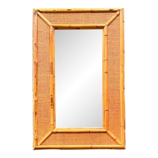 Vintage Boho Burnt Bamboo Mirror For Sale