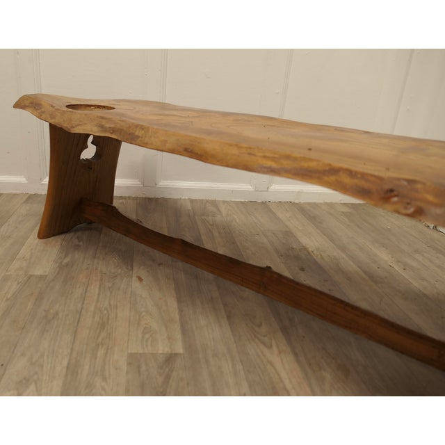 1960s Vintage Hand-Carved Elm Plank Live Edge Coffee Table, 1960s For Sale - Image 5 of 8