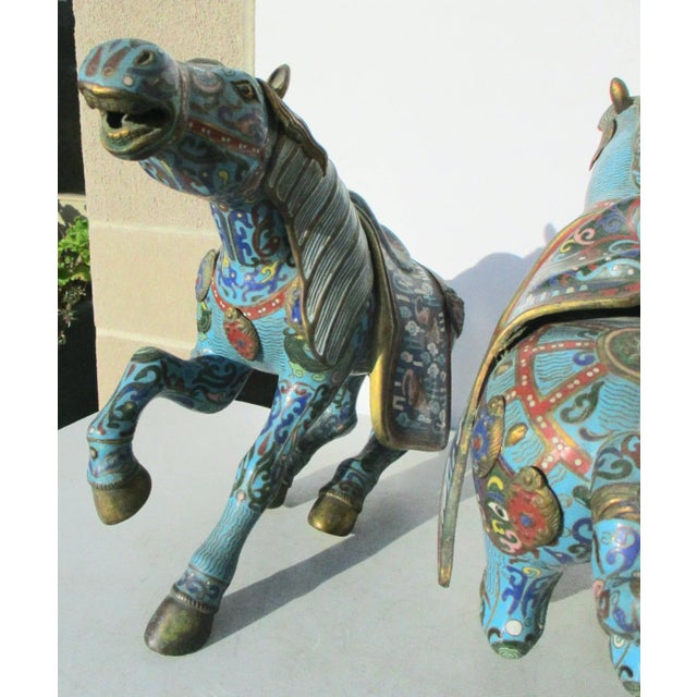 Metal Vintage 1960s' Chinese Enamel Horses - a Pair For Sale - Image 7 of 11
